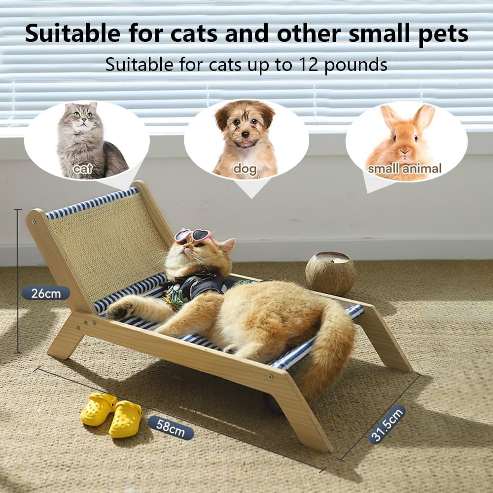 سرير ارجوحة للقطط من توريسيك، لوازم نوم للقطط ذات مساحة كبيرة، كرسي مريح للقطط، كرسي شاطئ مع اداة خدش من السيزال، سرير للقطط للاستخدام الداخلي والخارجي، سهل التجميع