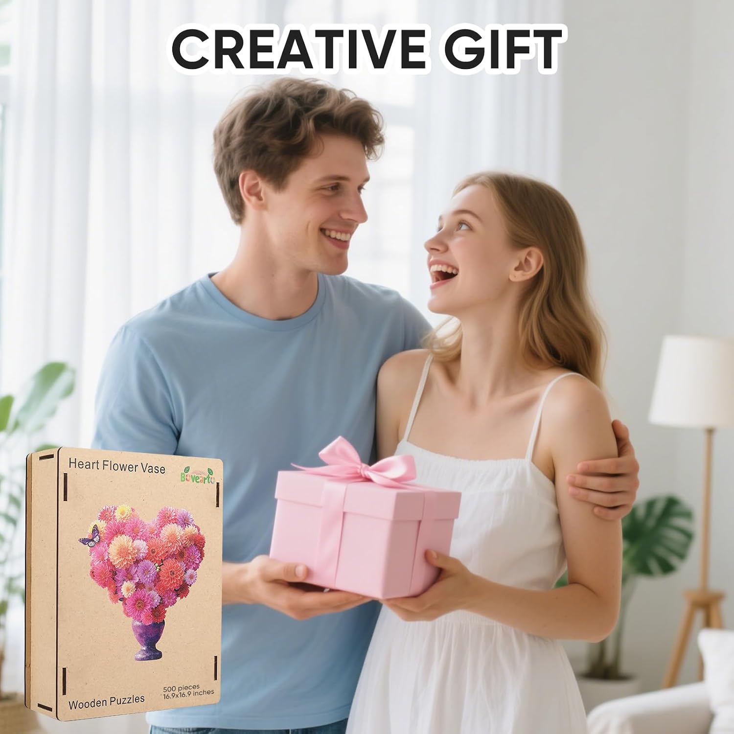 Bovearto Flower Puzzles for Adults, Heart Flower Wooden Puzzles for Adults, Floral Unique Heart Shape Jigsaw Puzzles for Kids Mother's Day Puzzle Gift Family Games (16.9"*16.9")