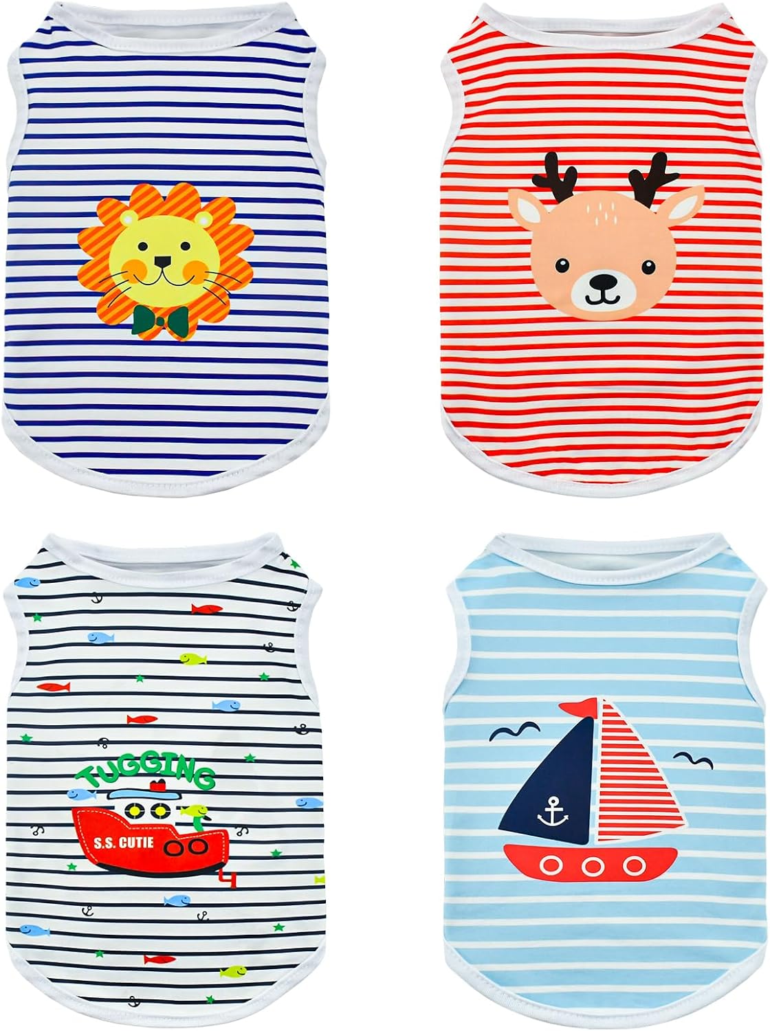 4 Pack Striped Pattern Dog & Cat Summer Tee Shirt - Breathable Cooling Tank Top Soft Vest for Small & Medium Dogs & Puppies