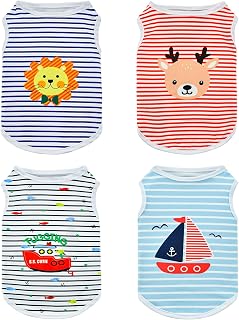 Vehomy 4 Pack Striped Pattern Dog & Cat Summer Tee Shirt - Breathable Cooling Tank Top Soft Vest for Small to Medium Dogs & Puppies