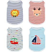 4 Pack Striped Pattern Dog & Cat Summer Tee Shirt - Breathable Cooling Tank Top Soft Vest for Small & Medium Dogs & Puppies