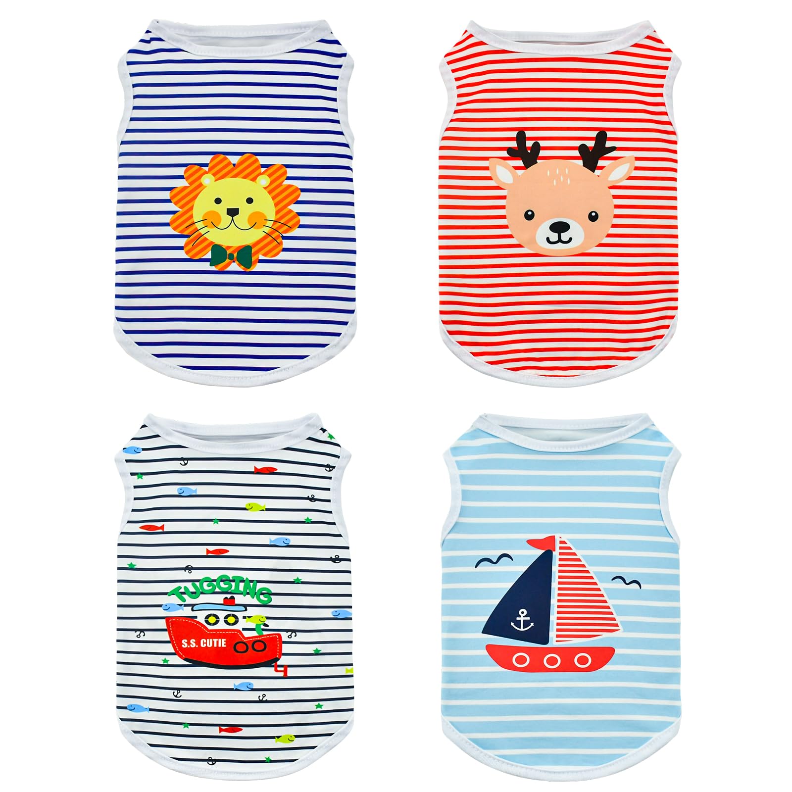Vehomy 4 Pack Striped Pattern Dog & Cat Summer Tee Shirt - Breathable Cooling Tank Top Soft Vest for Small to Medium Dogs & Puppies
