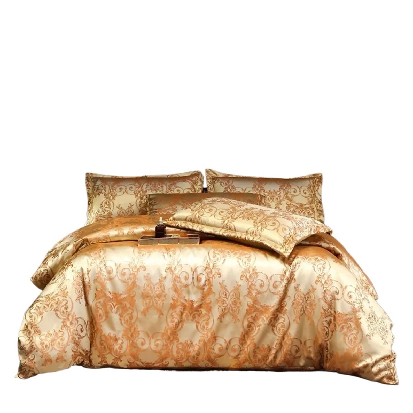 LuoAXINN Satin Bedding Set Jacquard King Size Bedding Set Luxury European Wedding Sets Queen American Satin Double Duvet Cover 220x240(Color5,SET_BED 1.8M 4PCS)