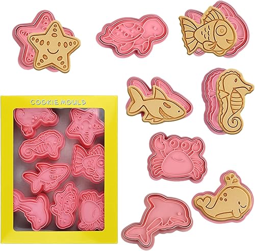 Vista 16 de Juego de cortadores de galletas de unicornio de 8 piezas con sellos de émbolo, sellos en relieve de cabeza de unicornio para hornear galletas