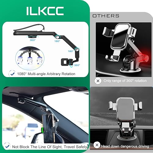 Miniatura 7 de Soporte multifuncional para teléfono de automóvil, giratorio y plegable de 1080, clip para visera solar, espejo retrovisor, volante, tablero,