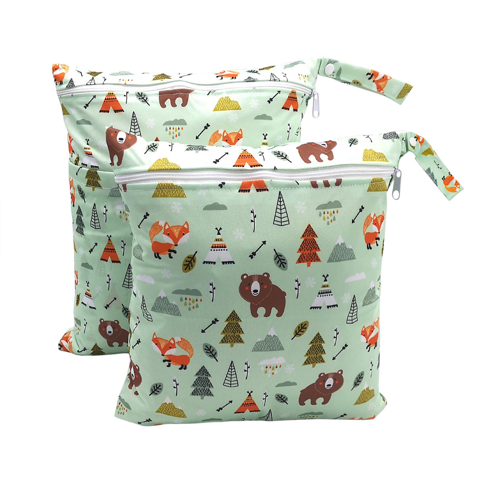 Baynetin 2 Packs Cartoon Print Wet Dry Bags | Waterproof Reusable Nappy & Swim Bag | Single Double Zipper Pouch for Swimming, Beach, Nursery & Travel (A-Bear)