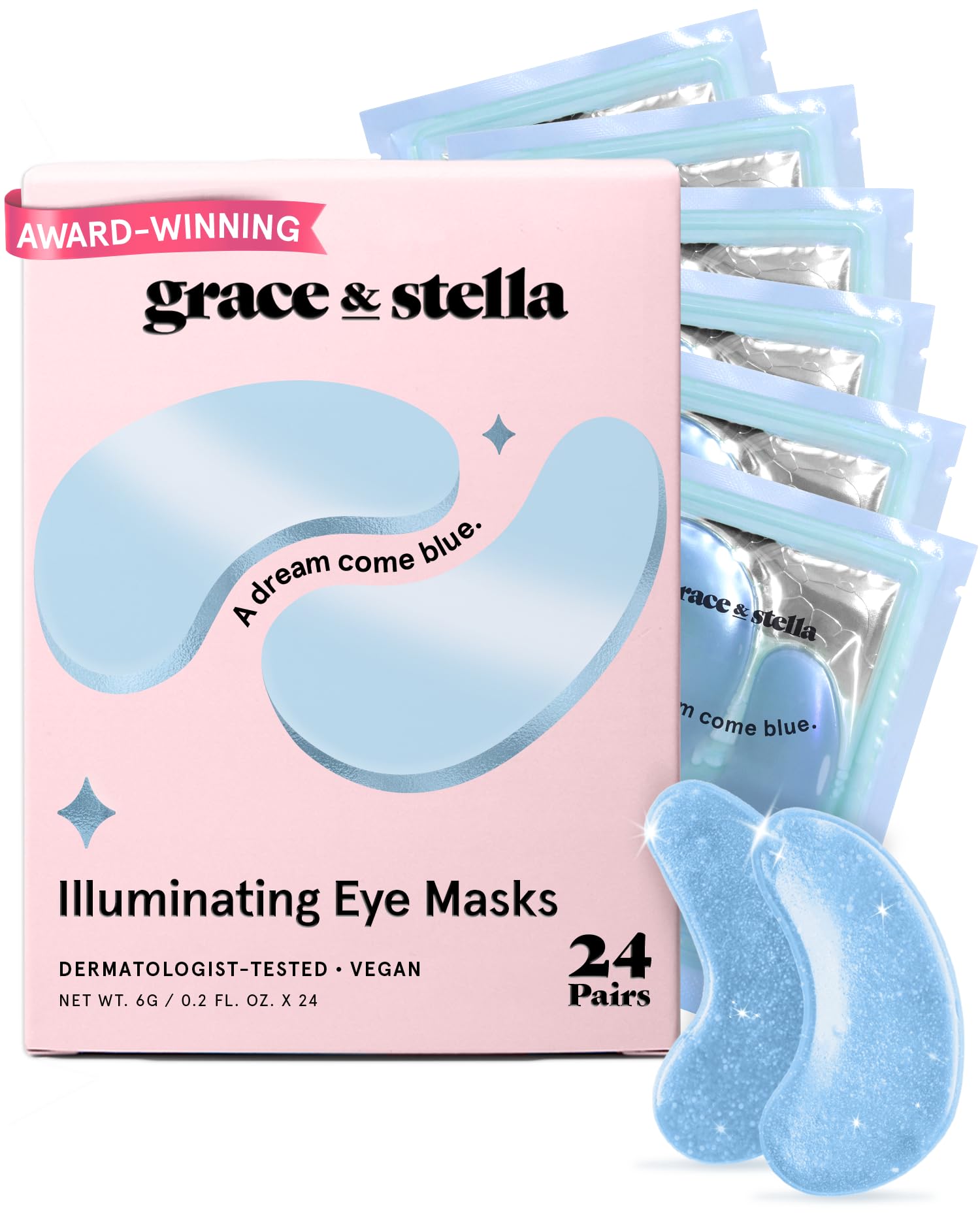 grace & stella Award Winning Under Eye Mask Reduce Dark Circles, Puffy Eyes, Undereye Bags, Wrinkles, Gel Under Eye Patches, Birthday Gifts for Women - Vegan Cruelty-Free Self Care (24 Pairs, Blue)