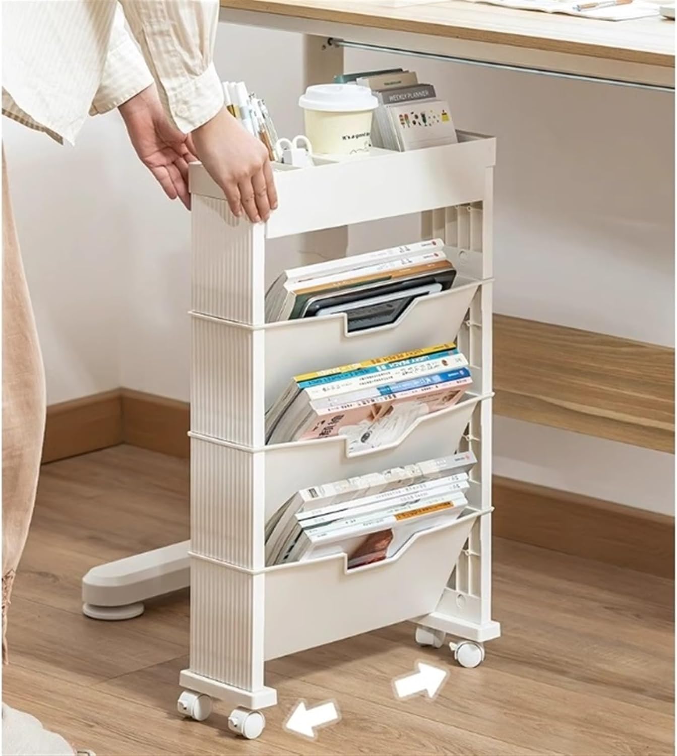 File Cabinet Mobile File Rack, Multi-Layer Floor Shelf, Book and Stationery Data Storage, Office Station Organizer