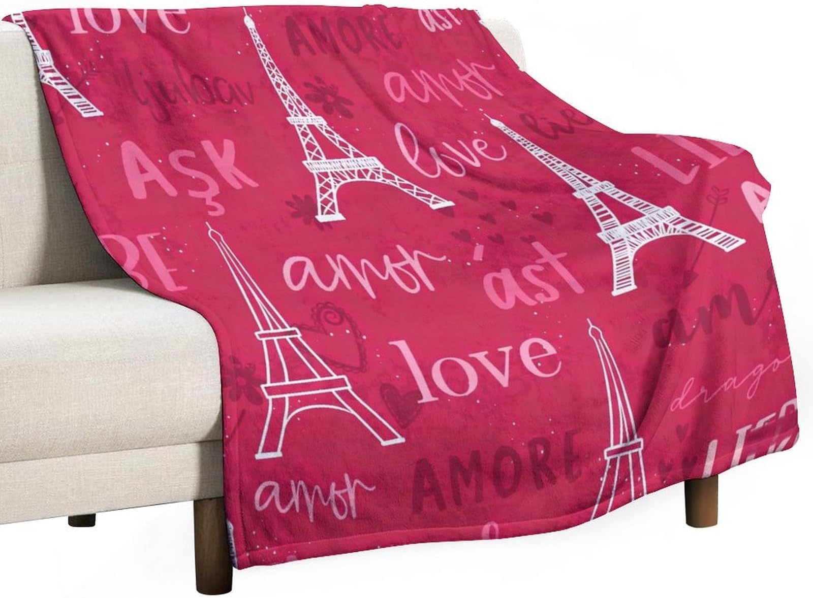 Cute Throw Blanket, Flannel Lightweight Throw Blanket Animal Theme Plush Fuzzy Cartoon Blankets Deep Pink Love 50"x60"