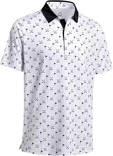 DEOLAX Mens Golf Shirt Moisture Wicking Dry Fit Performance Mens Polo Shirt Regular Fit Fashion Print Short Sleeve Polo
