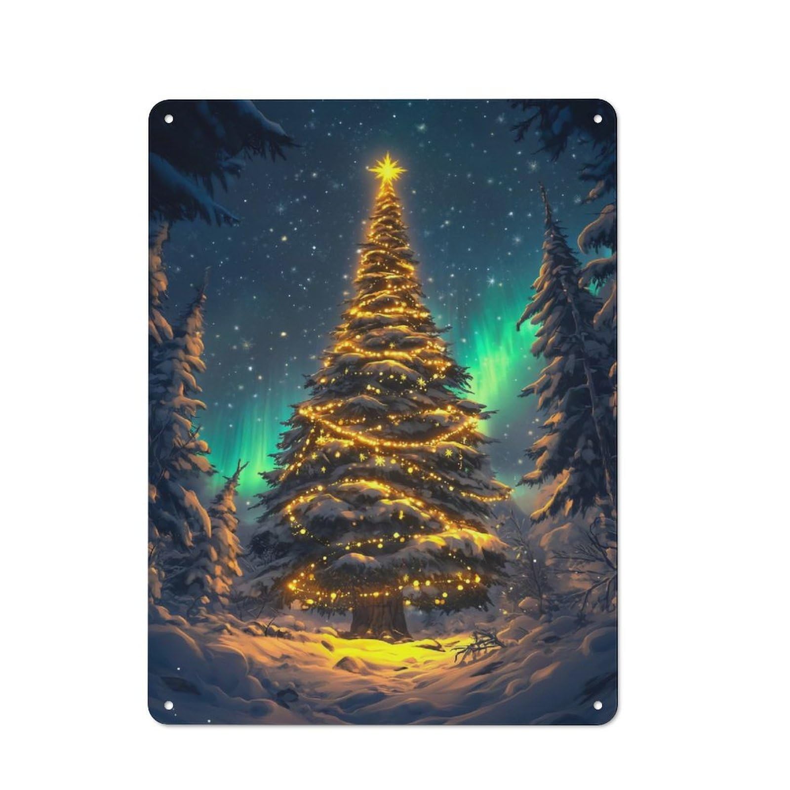 Junmoney Christmas Tree Industrial-Style Metal Plaque 40X30cm For Hallway Wall, A Winter Wall Decor Update For Hallway Decor Lovers