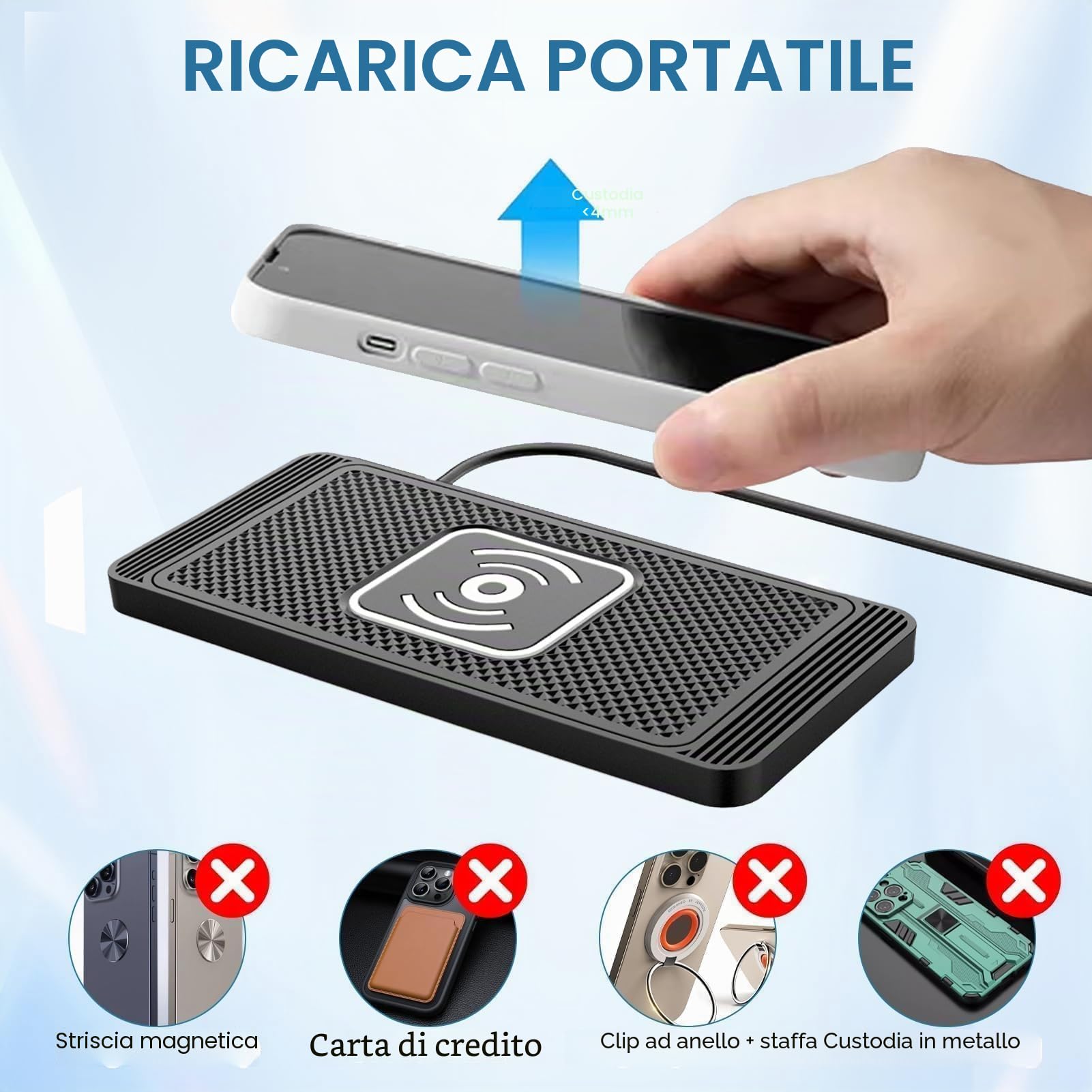 15 W Tappetino Ricarica Wireless Auto Caricabatterie Wireless Auto Base Di Ricarica Antiscivolo Compatibile Con iPhone 15/14/13/12/11Pro/Samsung/S23/S22/S22/S21/15/14/13/12/AirPods