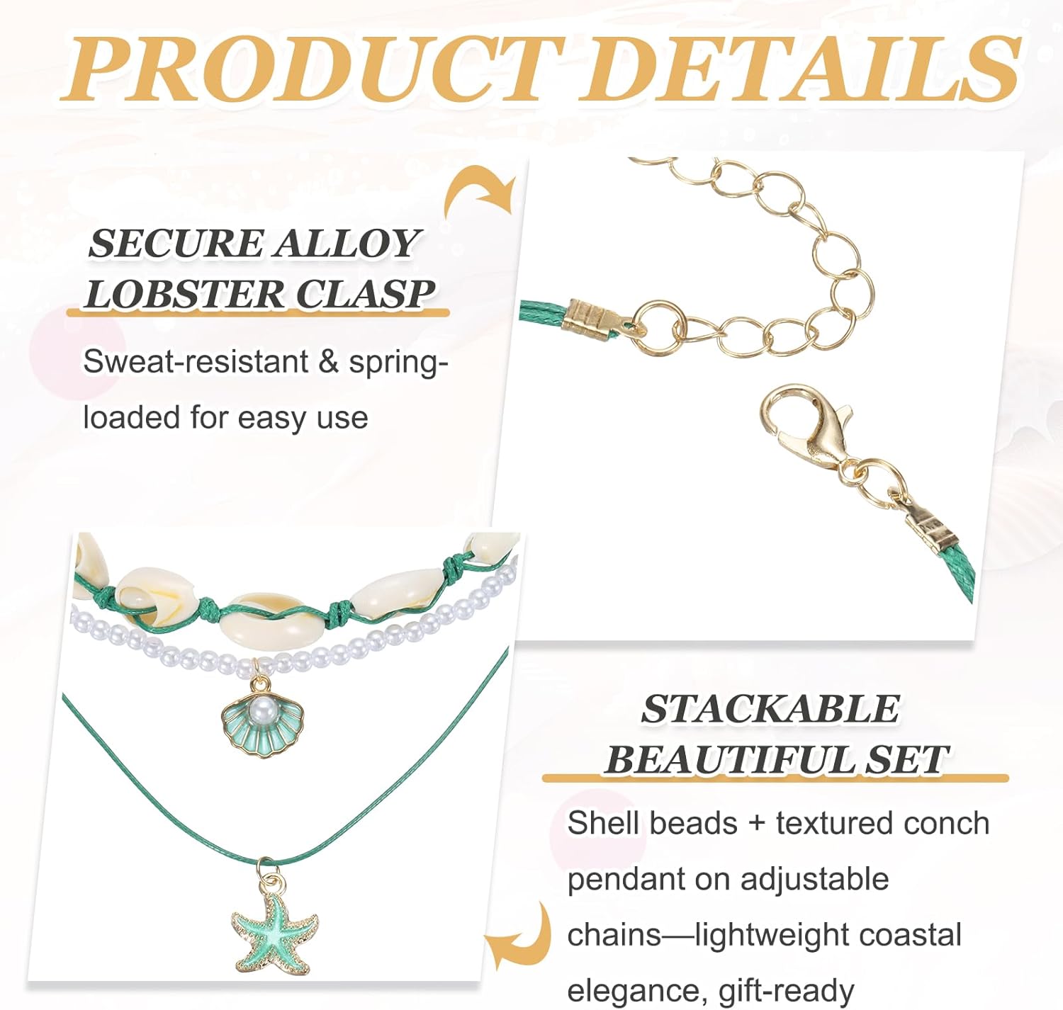 MECCANIXITY Sea Shell Necklace for Women Handmade Summer Bead Beach Shell Charm Starfish Pearl Bead Necklace Layered Adjustable Boho Beach Jewelry for Vacation Gift - Image 3