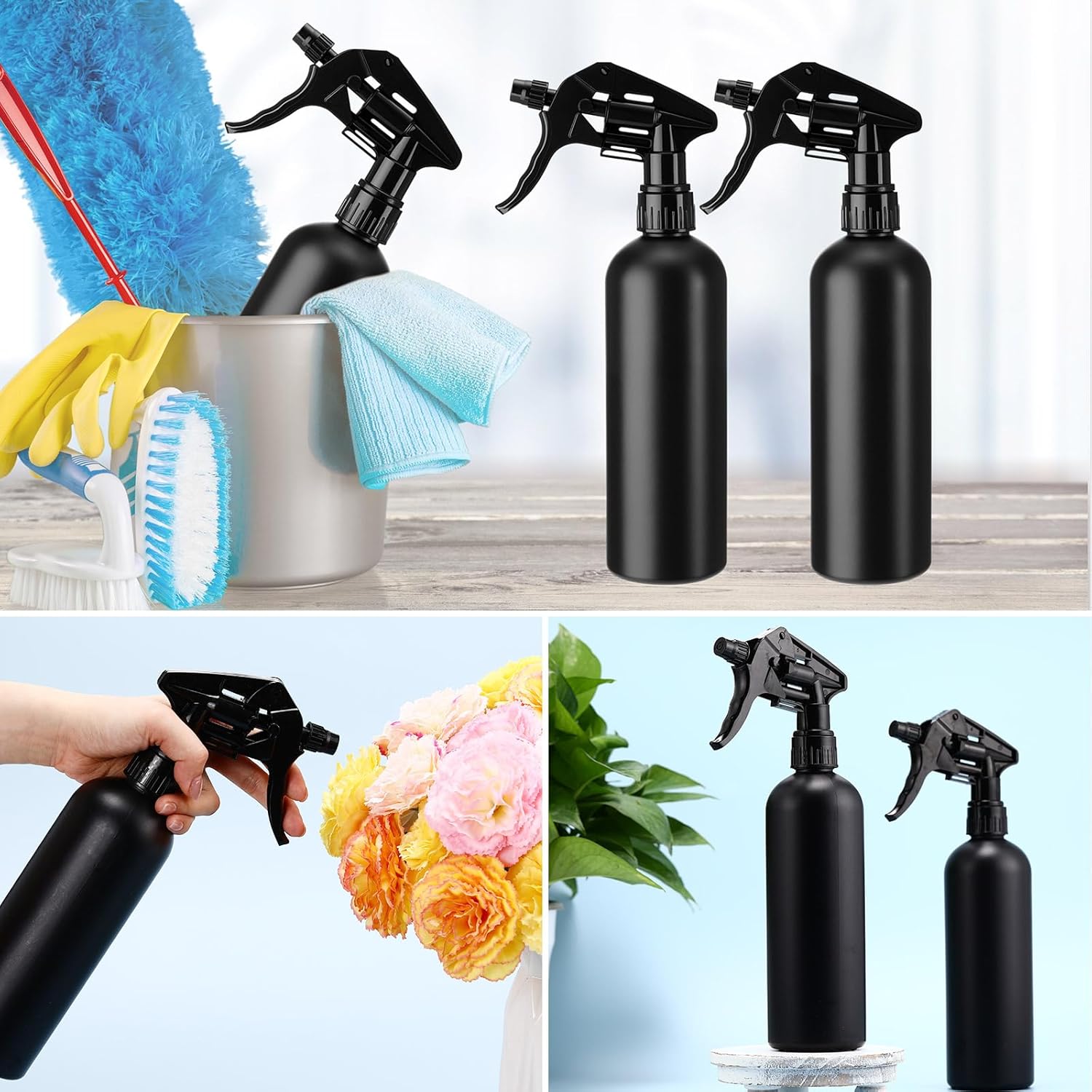 Eccliy 20 Pack 16 Oz Empty Spray Bottles for Cleaning, Leak Proof Spray Bottles with Measurements and Adjustable Nozzle for Cleaning Commercial Supplies(Matte Round,Black)