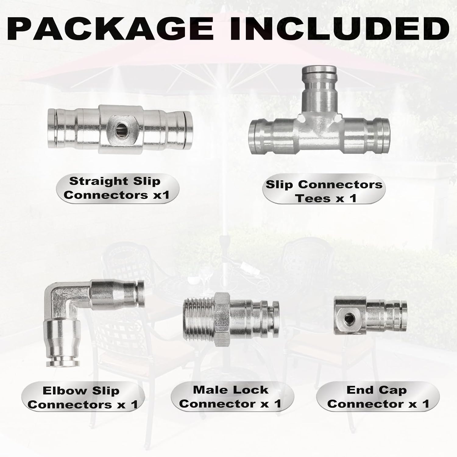 1/4" Brass Slip Connectors Kit for High Pressure Misting System – 5-Piece Brass Misting Nozzle Connectors (Straight, Elbow, Tee, 1/4" Male Lock, End) – 1500 psi image 3