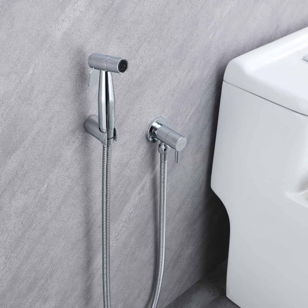 Douchette WC Murale Chromée – Jet Puissant et Précis avec Robinet Marche/Arrêt – Support Mural Inclus – Design Moderne et Durable – Hygiène et Propreté