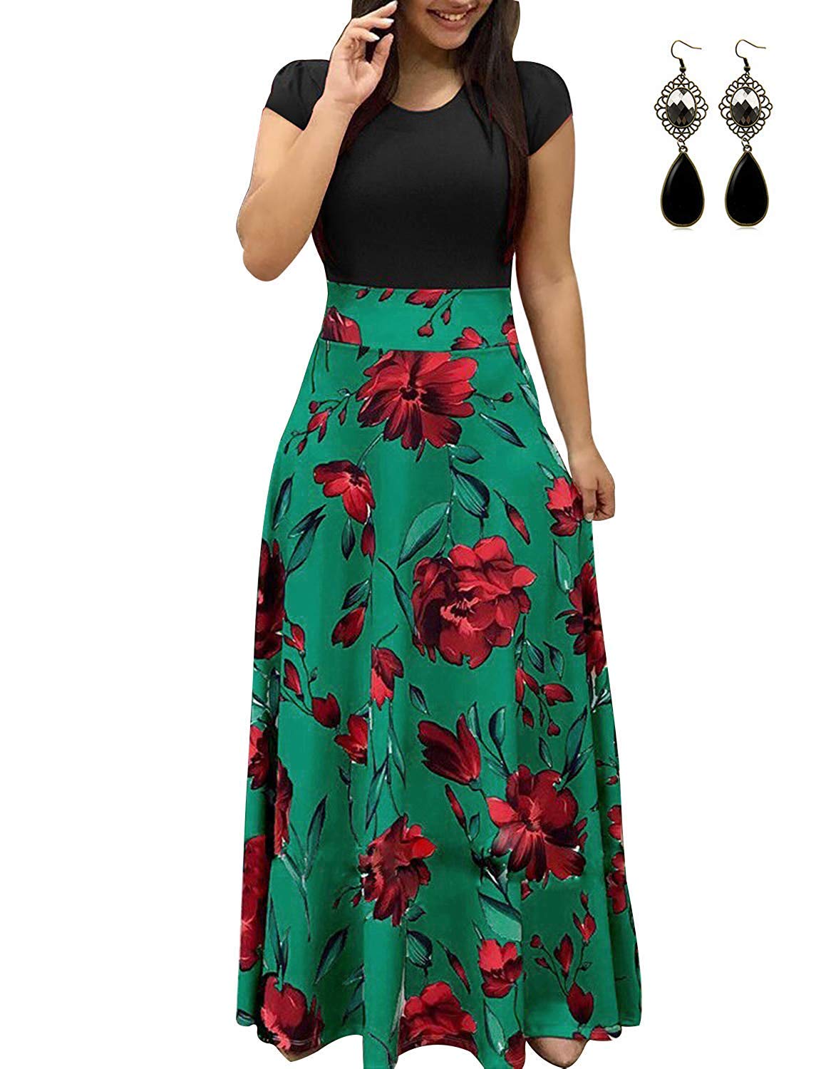 Women Summer Dress Maxi Boho Short Sleeve Elegant Loose Casual Dresses Beach Long Sundress