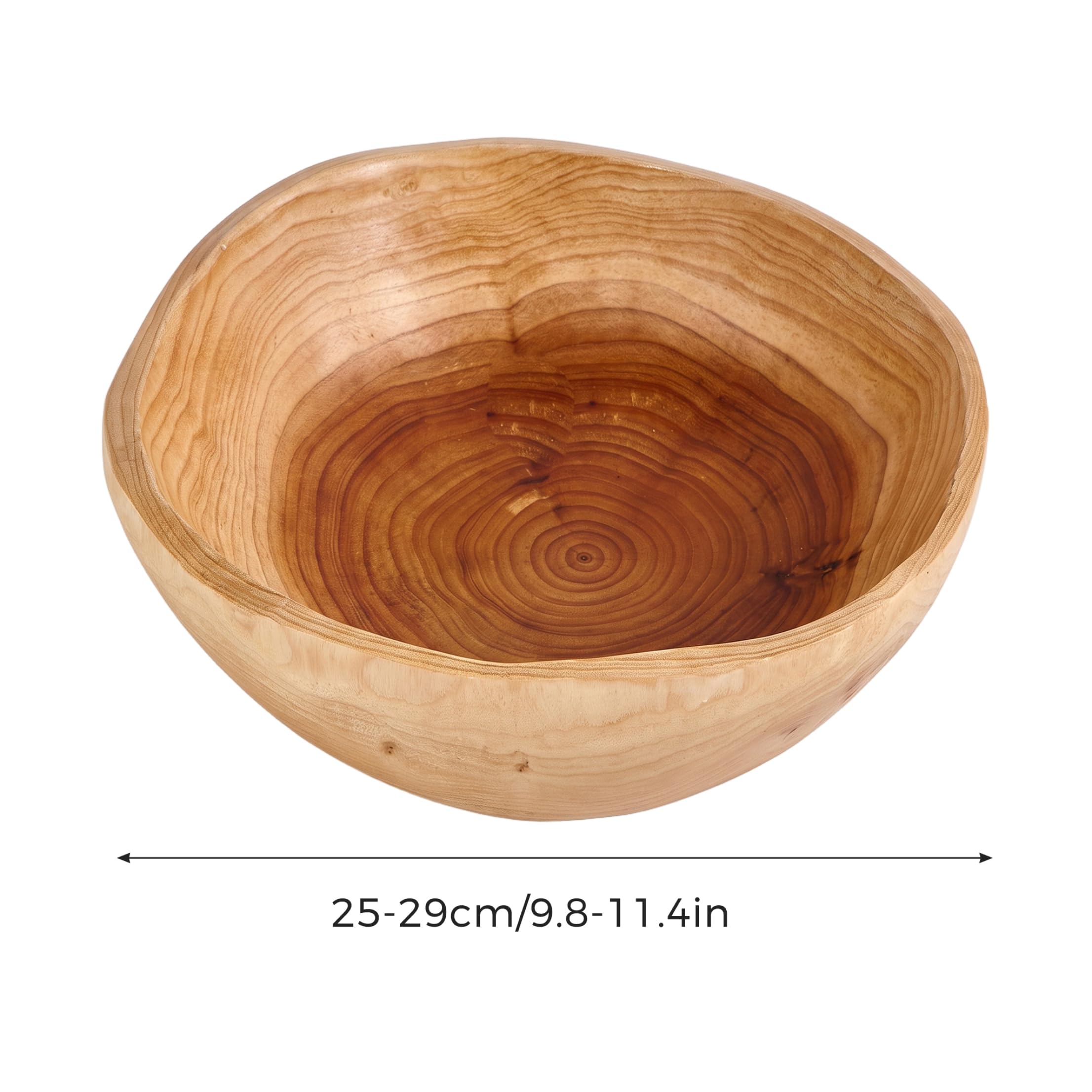 Bol en bois avec bol en bois enduit de grain naturel, 10-11 pouces | Lisse sans bord, construction robuste, lavage facile, convient aux fruits, salades, bijoux, clés.