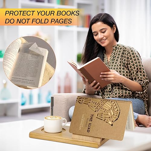 Miniatura 5 de Soporte para libros, estantería pequeña triangular, valet de lectura único de rincón de libros con taza, vasos y soporte para bolígrafos, mini