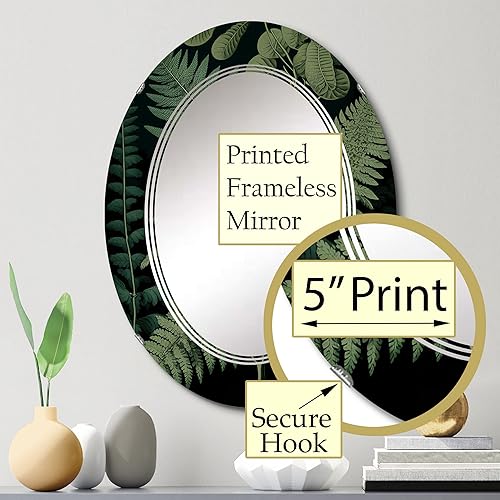 Miniatura 7 de DesignQ Fern On Retro Victorian Chart IV- Vanity Mirror, Bathroom Mirrors, Wall Mirrors for Living Room, Bedroom - Oval Mirror - Large 20'x30',