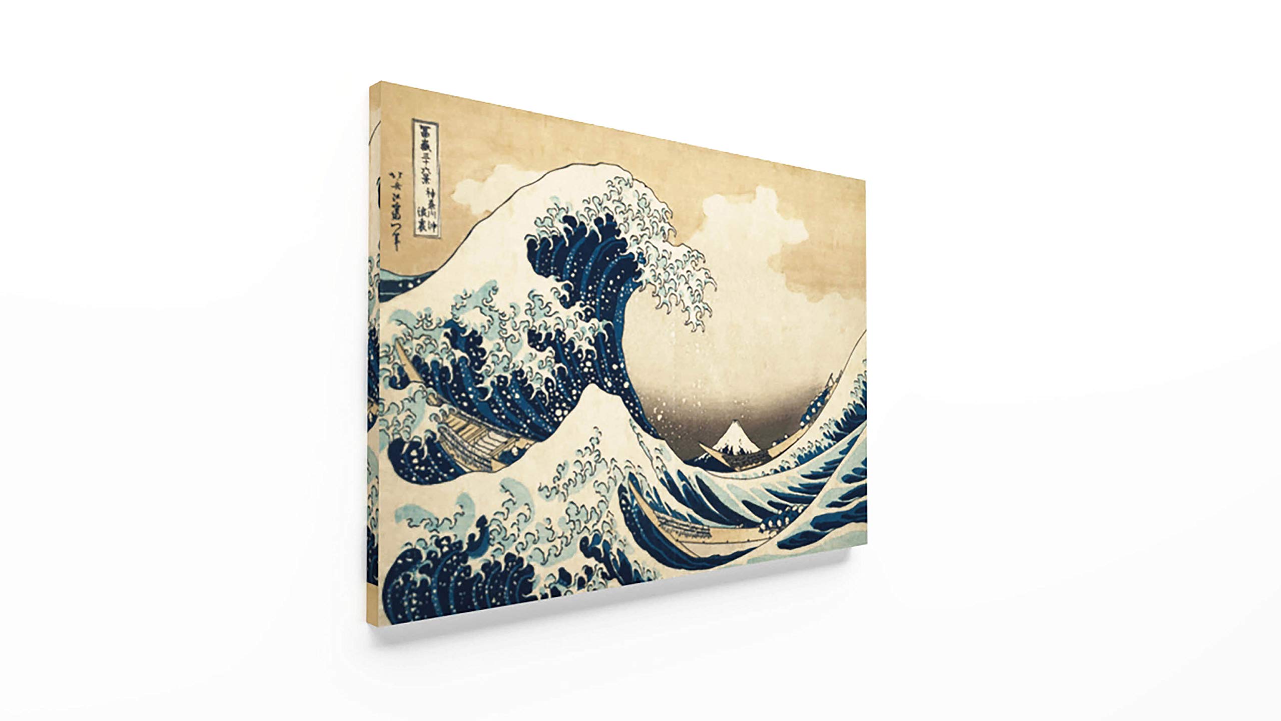 Panorama Lienzo Hokusai La Gran Ola de Kanagawa 100x70cm - Bastidor Incluido - Cuadros Decorativos para Salón - Decoración Moderna