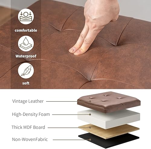 Miniatura 61 de Asense Reposapiés cuadrado tapizado de piel sintética con patas de madera, color gris Style1 Imitación Cuero Gris,Style2 Imitación Cuero