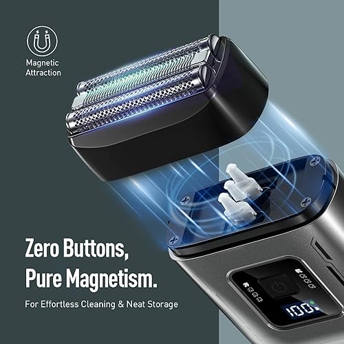Miniatura 3 de Afeitadora inalámbrica para hombres alta velocidad 6000RPM, cabezales de repuesto dobles (lámina + recortadora), USB-C recargable, IPX7 impermeable