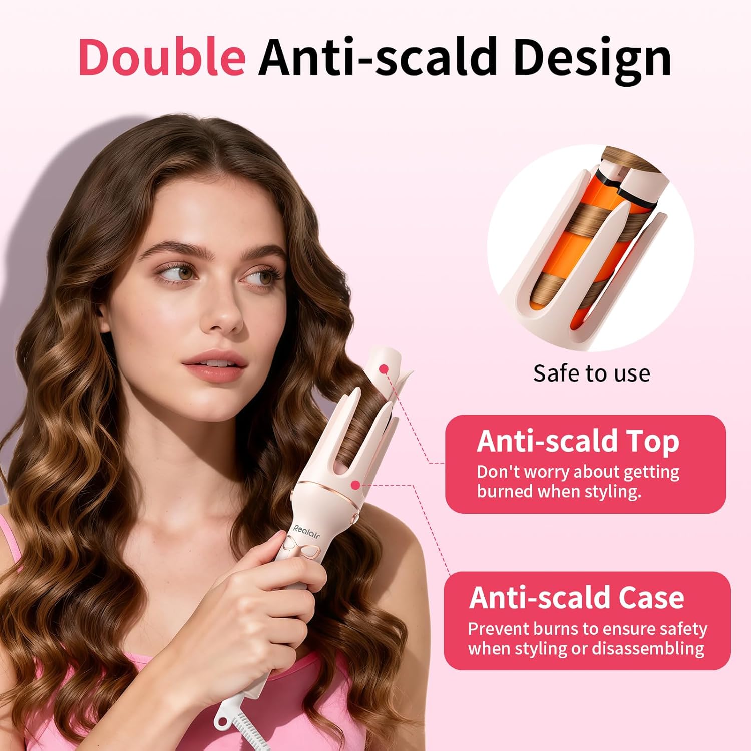 Automatic Curling Iron Beach Wave Curling Wand, Ceramic Coated, Straightening Brush, 1inch and 1.25 inch Portable 3-in-1Hair Curler, 2-Way Rotation Curler 4 Temperatures, 30 Min Auto Shut-Off - Image 4