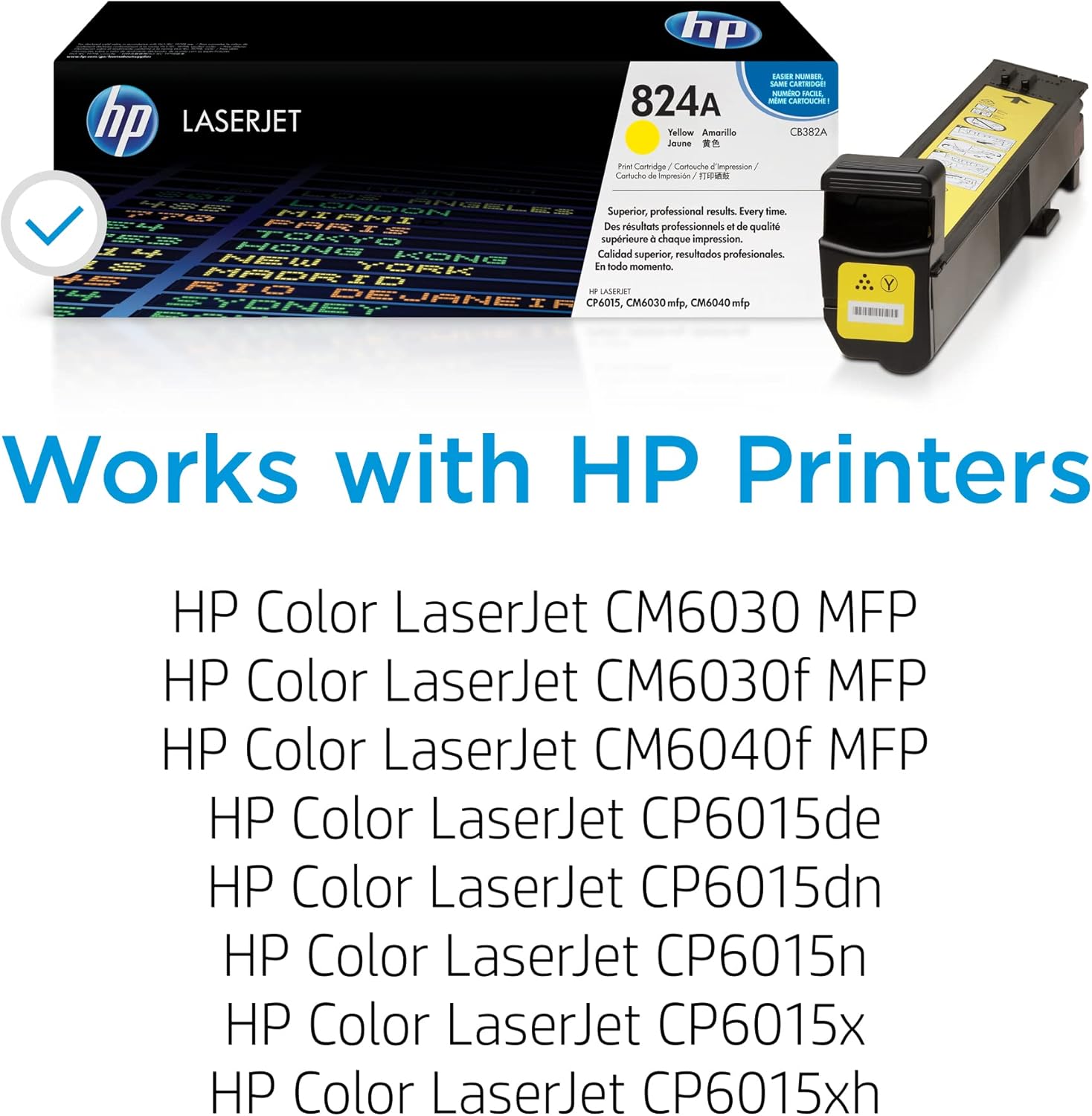 HP Original 824A Yellow Toner Cartridge | Works Color LaserJet CM6030 MFP, CM6040 MFP, Color LaserJet CP6015 Series | CB382A