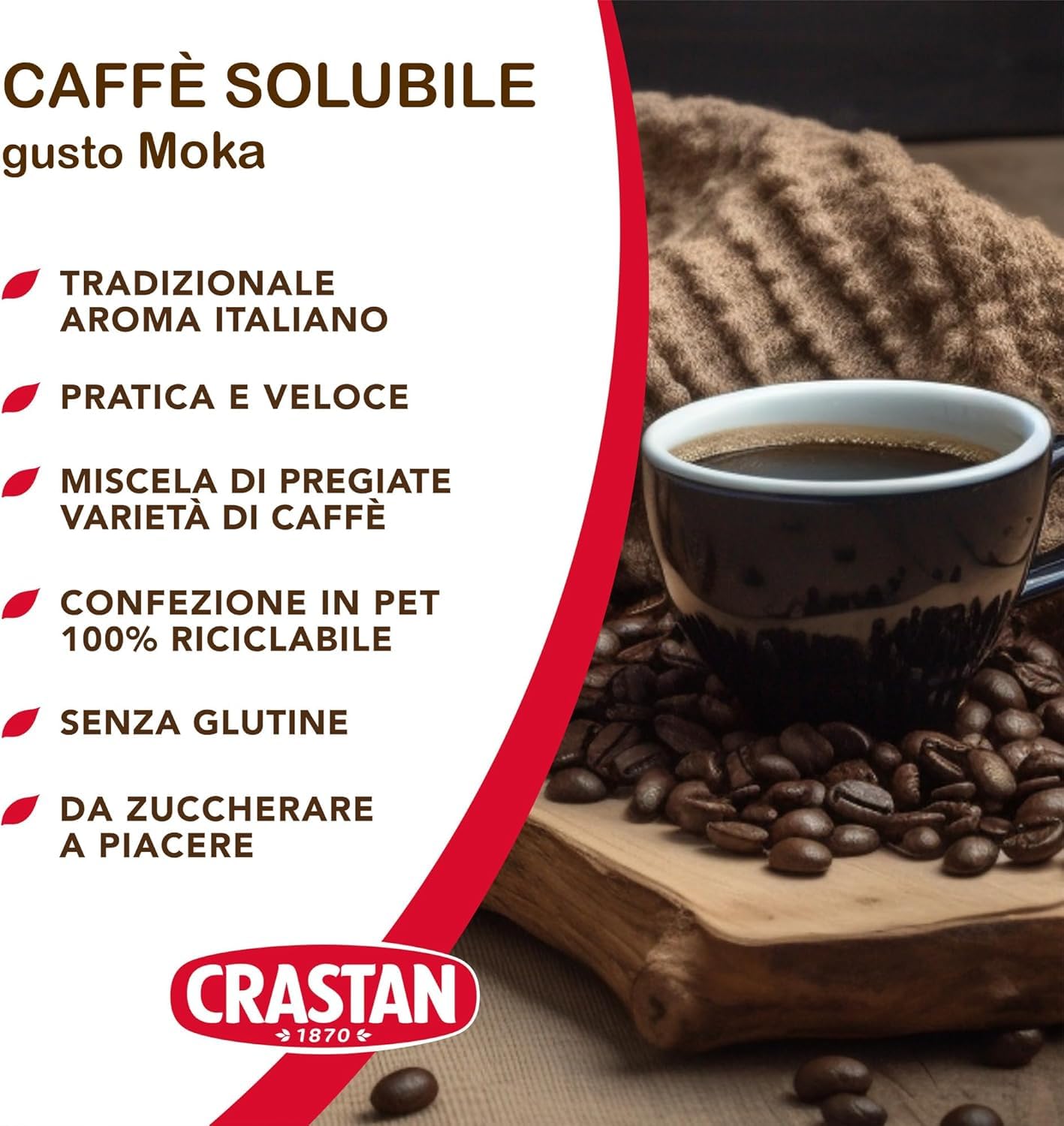 Italian Gourmet Löslicher Kaffee Instantkaffee Geschmack Mokka, intensives Aroma, schnell löslich, Großpackung 12 x 100 g für Latte, Desserts & Reisen + Italian Gourmet Polpa