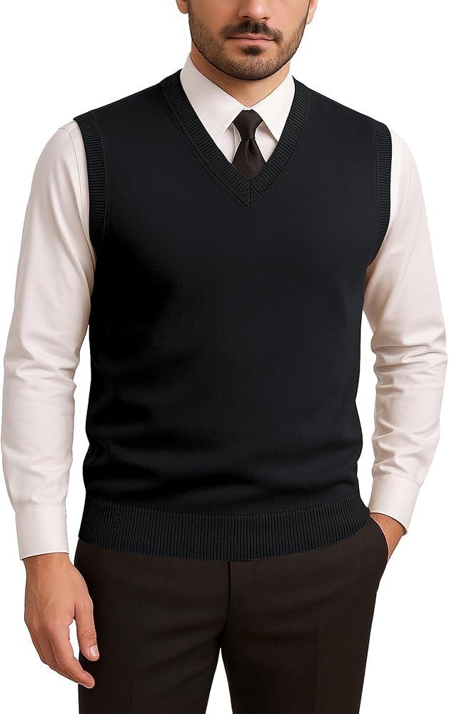 メンズウェア BRIEFING Men WR V-NECK KNIT VEST Men's V-Neck Sleeveless Sweater Vest – Solid Black Knit Vest for
