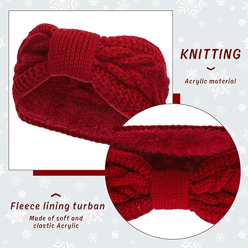 Miniatura 15 de Whaline Paquete de 4 diademas de punto trenzado, para invierno, anudadas, con forro mullido, turbante grueso de ganchillo, calentador de orejas