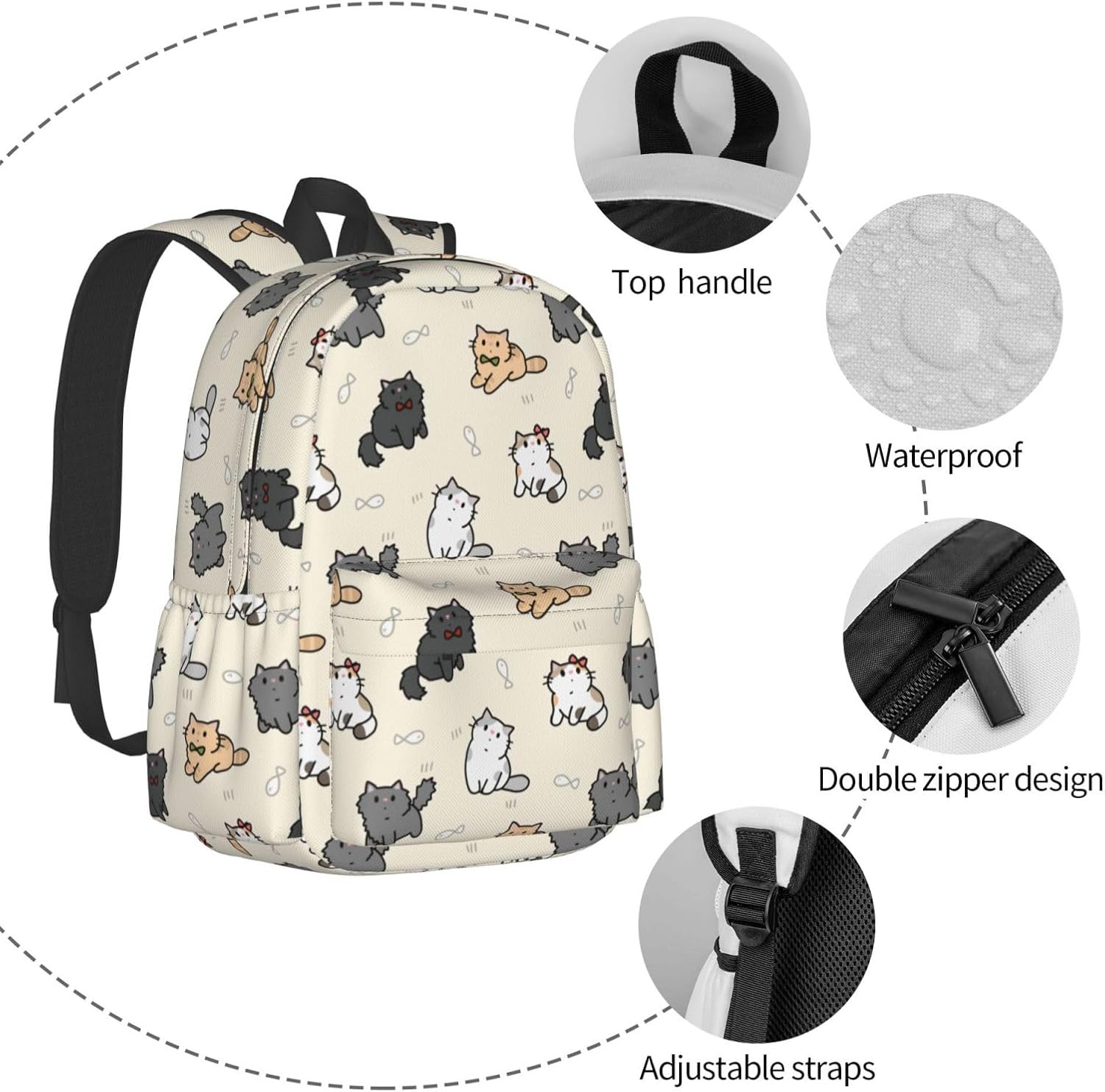 Cute Cat Pattern Backpack Travel Cat Laptop Backpack Casual Daypack for Women and Men