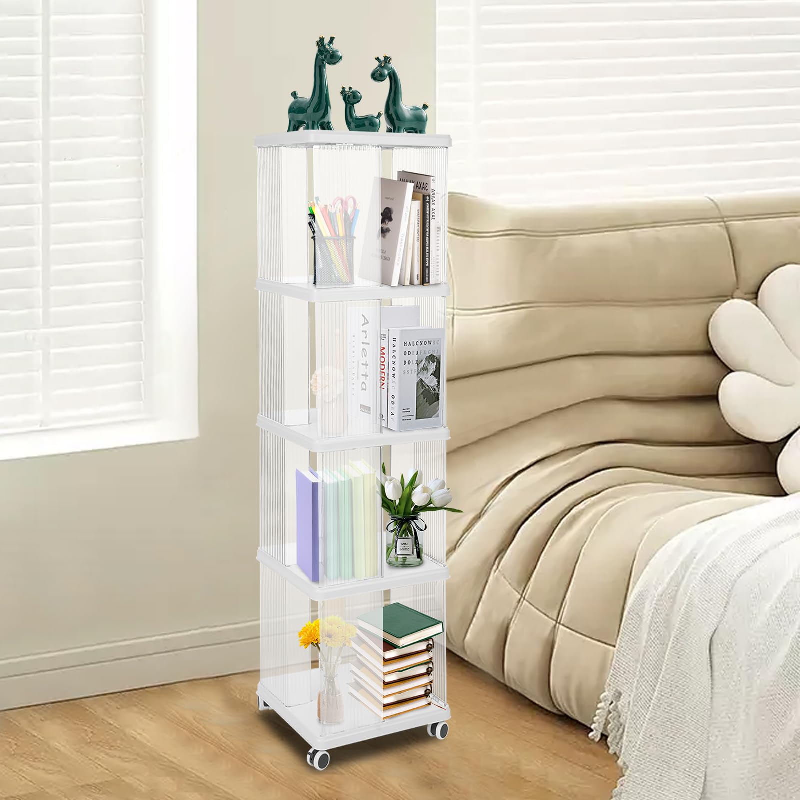 Home Bookcase, Buchorganisationsregal, Bücherregal, Drehbares Bücherregal für Wohnzimmer und Schlafzimmer (Weiß, 36 * 36 * 138.5cm)