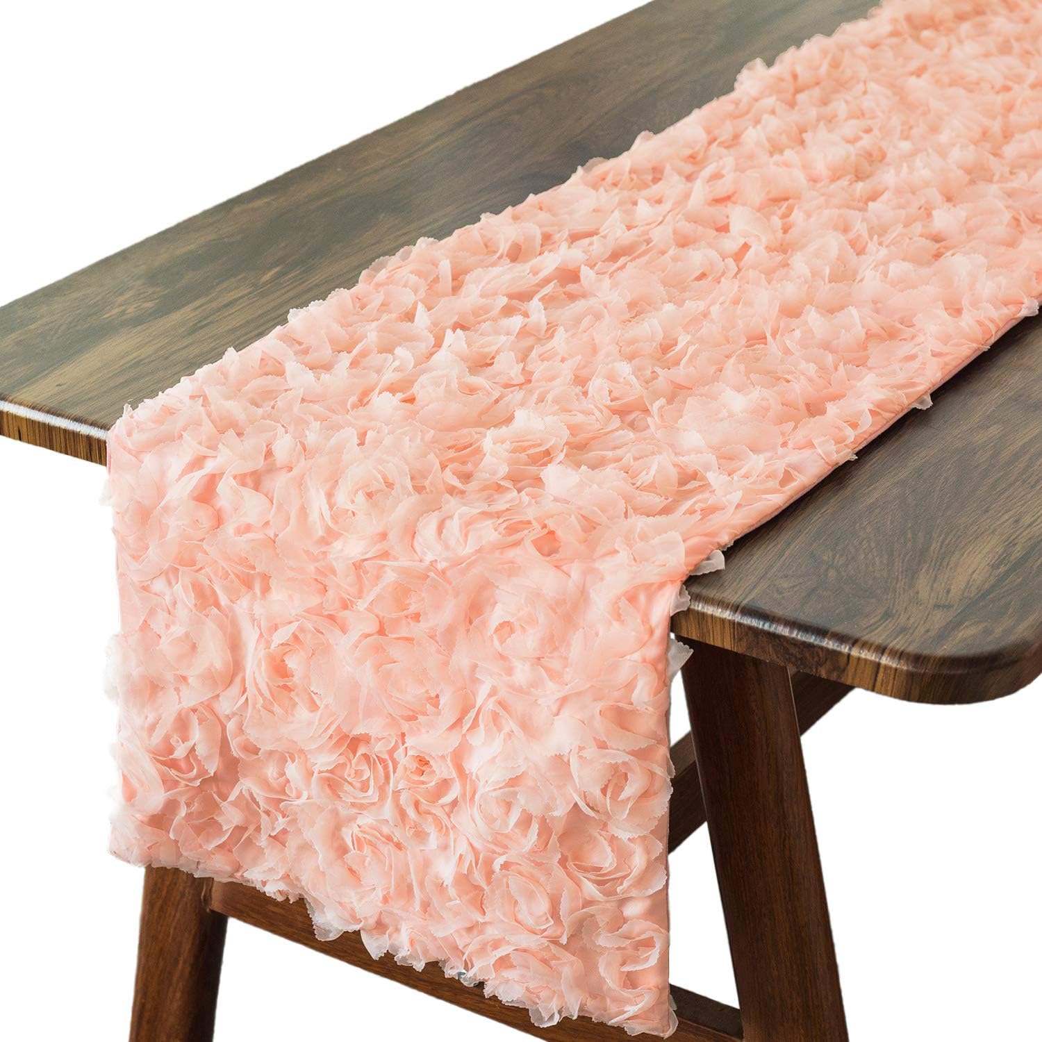 Table Runner CaliTime 14 X 72 Inches Solid 3D Stereo Chiffon Rose Flower Non-Slip Table Runner Dresser Scarf for Dining Party Wedding Table Decoration Pink