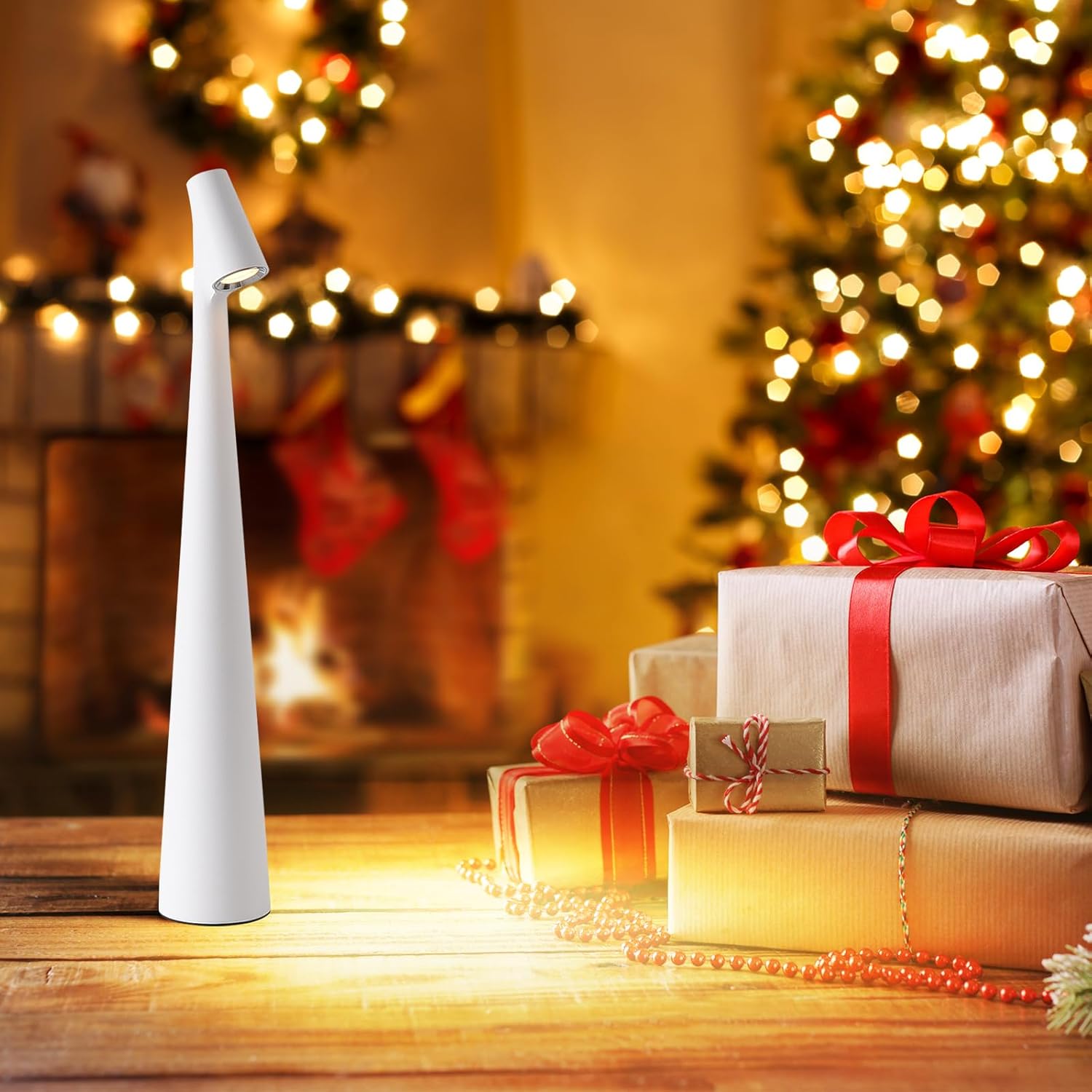 Rechargeable Table Lamp Cordless, Battery Operated Portable Table Lamps 3 Color Dimmable Desk Lamp LED Metal Modern Night Light for Bedroom Living Room Office Indoor Outdoor Couple Dinner (White)