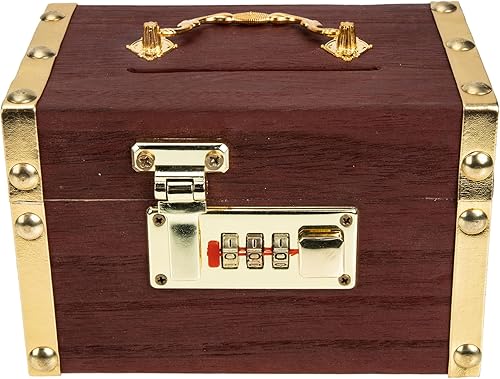 NOLITOY Caja de almacenamiento de cofre del tesoro con cerradura, caja de tesoro de madera vintage, organizador de joyas, alcancía de monedas para
