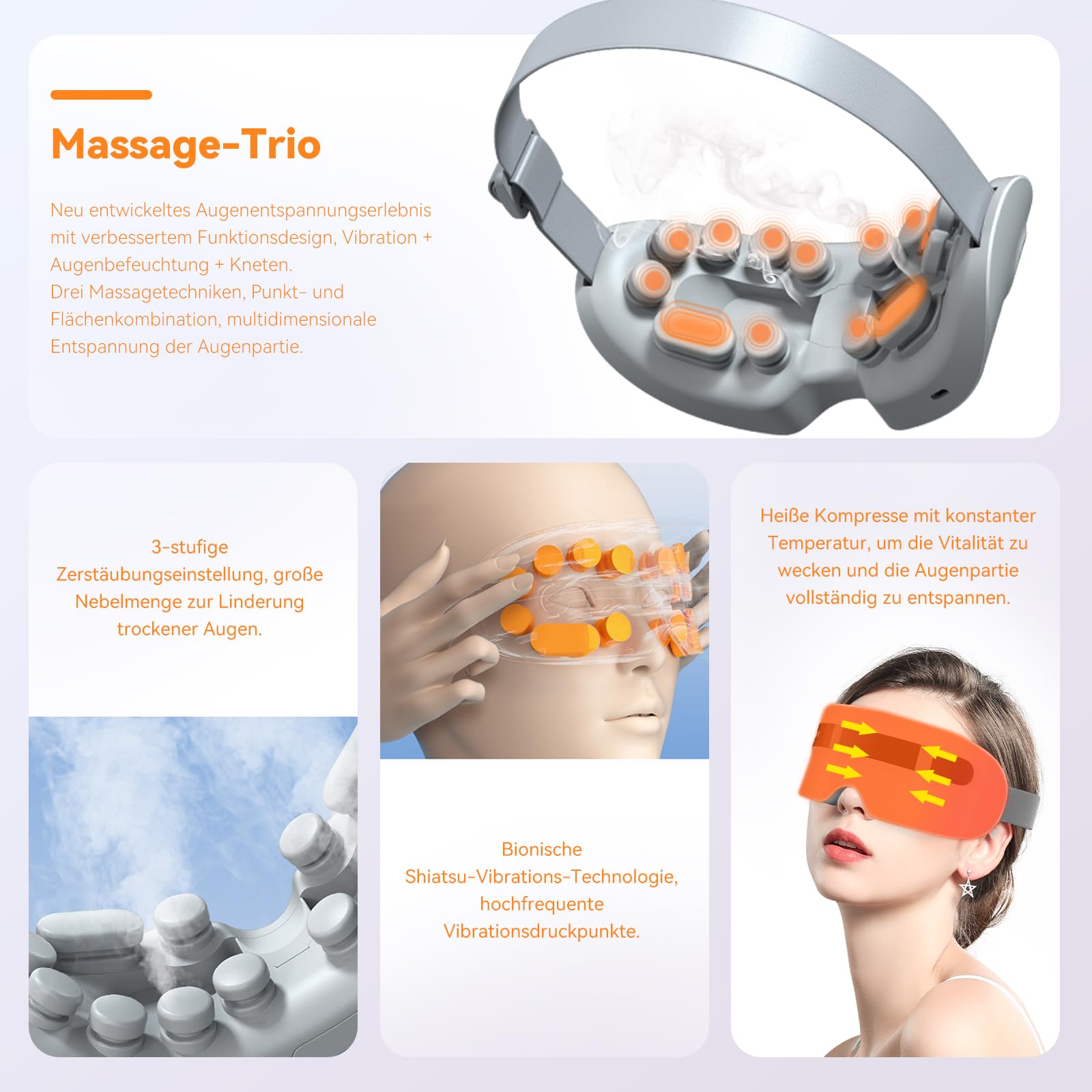 Massaggiatore per gli occhi con vapore, maschera per gli occhi riscaldante con vibrazione e musica Bluetooth, massaggiatore per occhi stanchi e secchi, 5 modalità di massaggio degli occhi ricaricabile