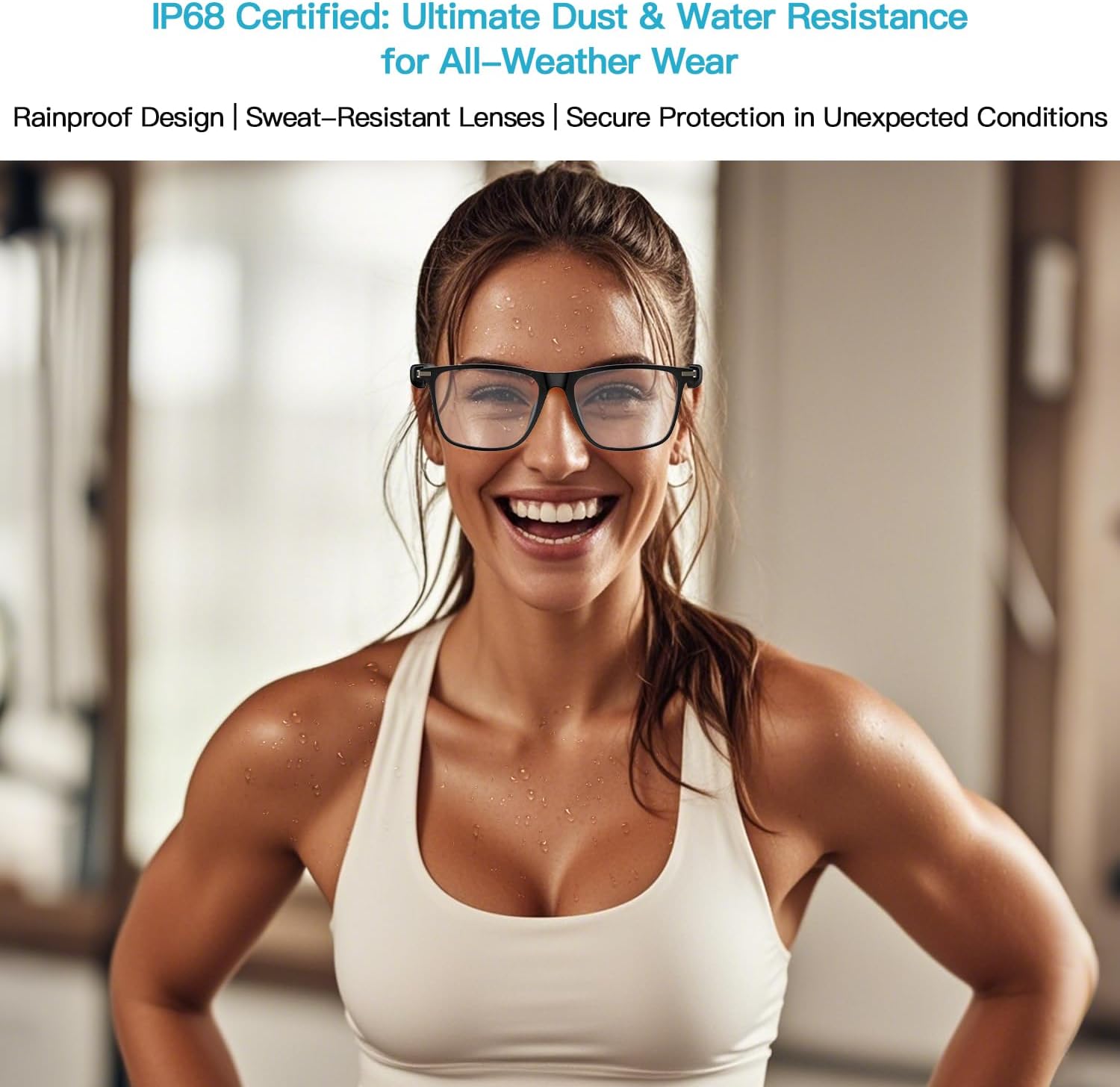 Smart Glasses for Men Women, Bluetooth Audio Glasses with Open Ear Design, Wireless Headphones, Hands-Free Calling, Voice Assistant Support, IP67 Waterproof, 6H Playtime for Working Relaxing