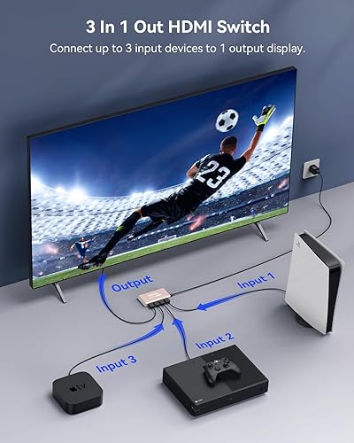 Vista 13 de Interruptor HDMI 3 en 1 salida 4K @60Hz, GANA HDMI Splitter Switcher con control remoto, concentrador de caja de interruptor HDMI 2.0 de aluminio