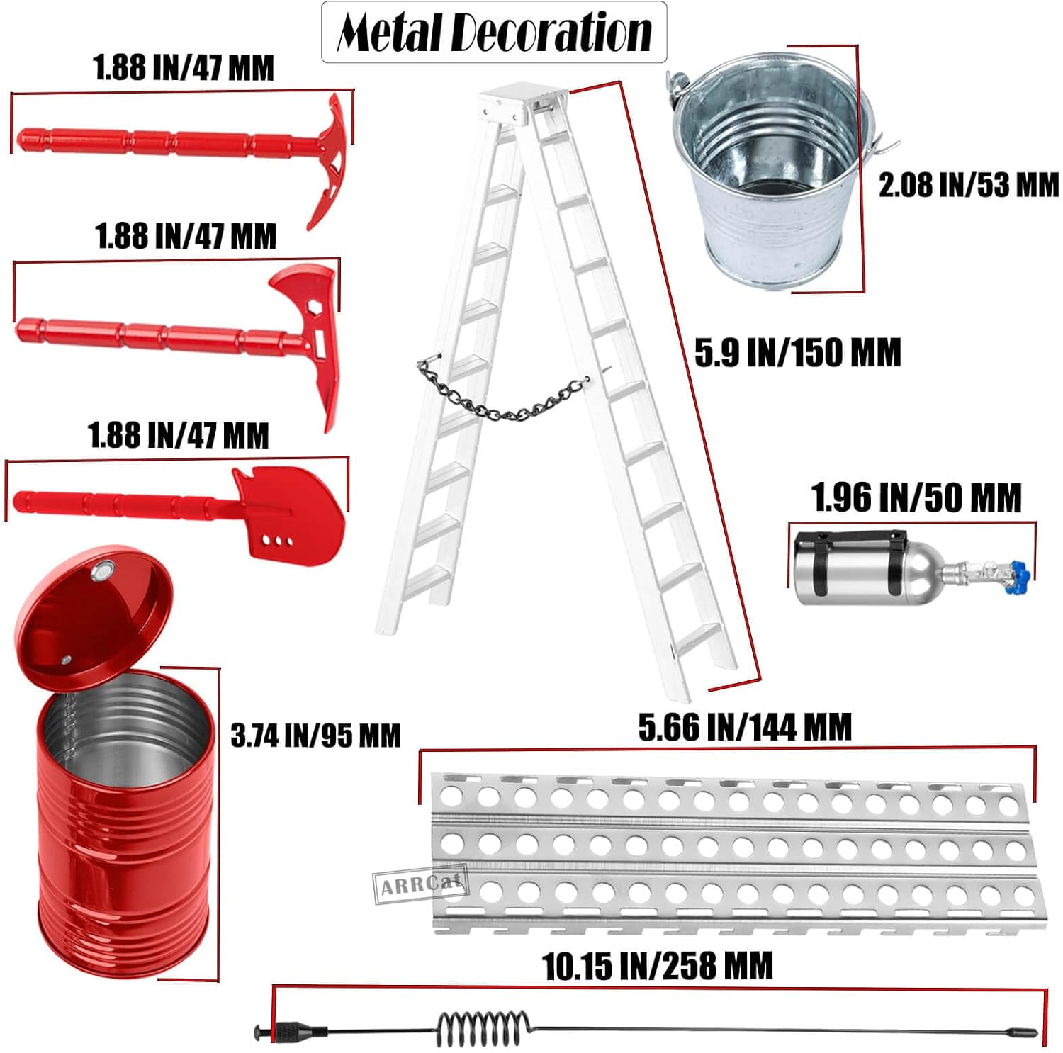 RC Decoration Upgrades Part for 1/10 SCX10,Trx4/6,GEN7/8,Jack,Fuel Tank,Shovel,Axe,Trailer Chain/Hook/Rope/Receiver/Elastic Force Rope,Antenna,Nitrogen Bottle,Ladder,Recovery Board,Black