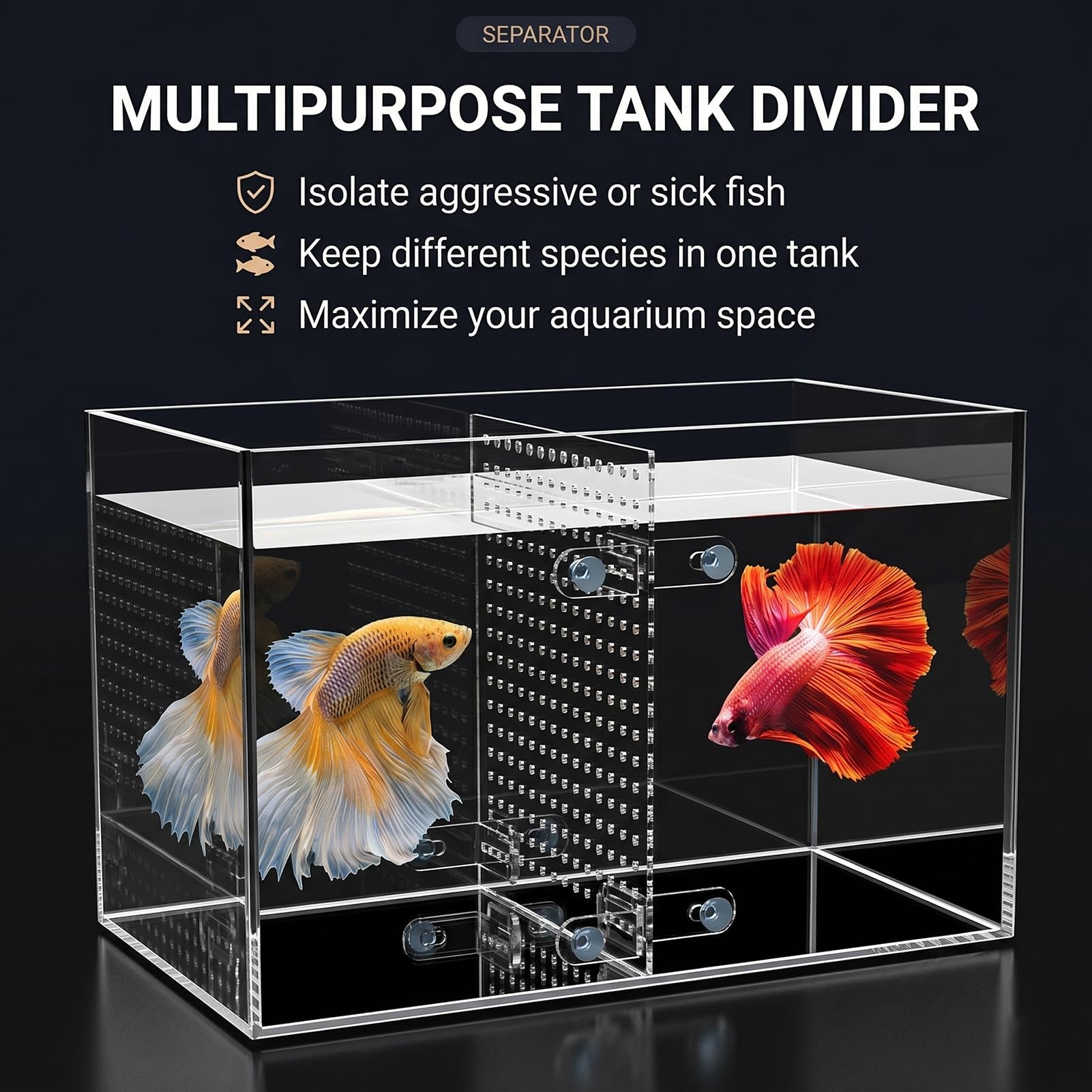 Séparateur D'Aquarium pour Alevins Ou Poissons Blessés, Plaque Acrylique Transparent, Grille 5mm avec Ventouses(70x120cm)