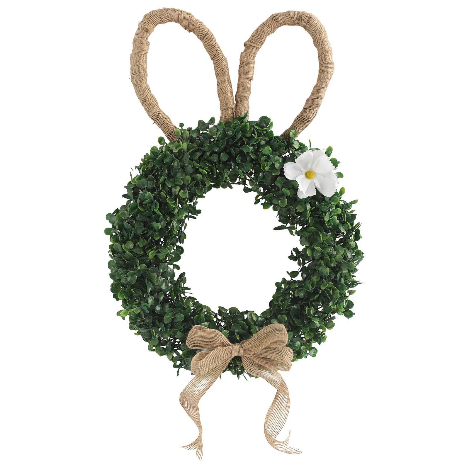 CAZSTYK User Friendly Wreath Including Rabbits and White Flowers for Easter and Year Round Decors Outdoor Sturdy Weather Proof Easter Wreath