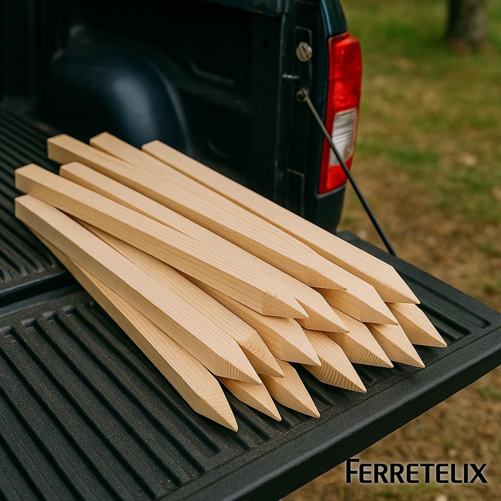 FERRETELIX® Lot de 50 piquets en bois 50 cm de long 3 x 3 cm