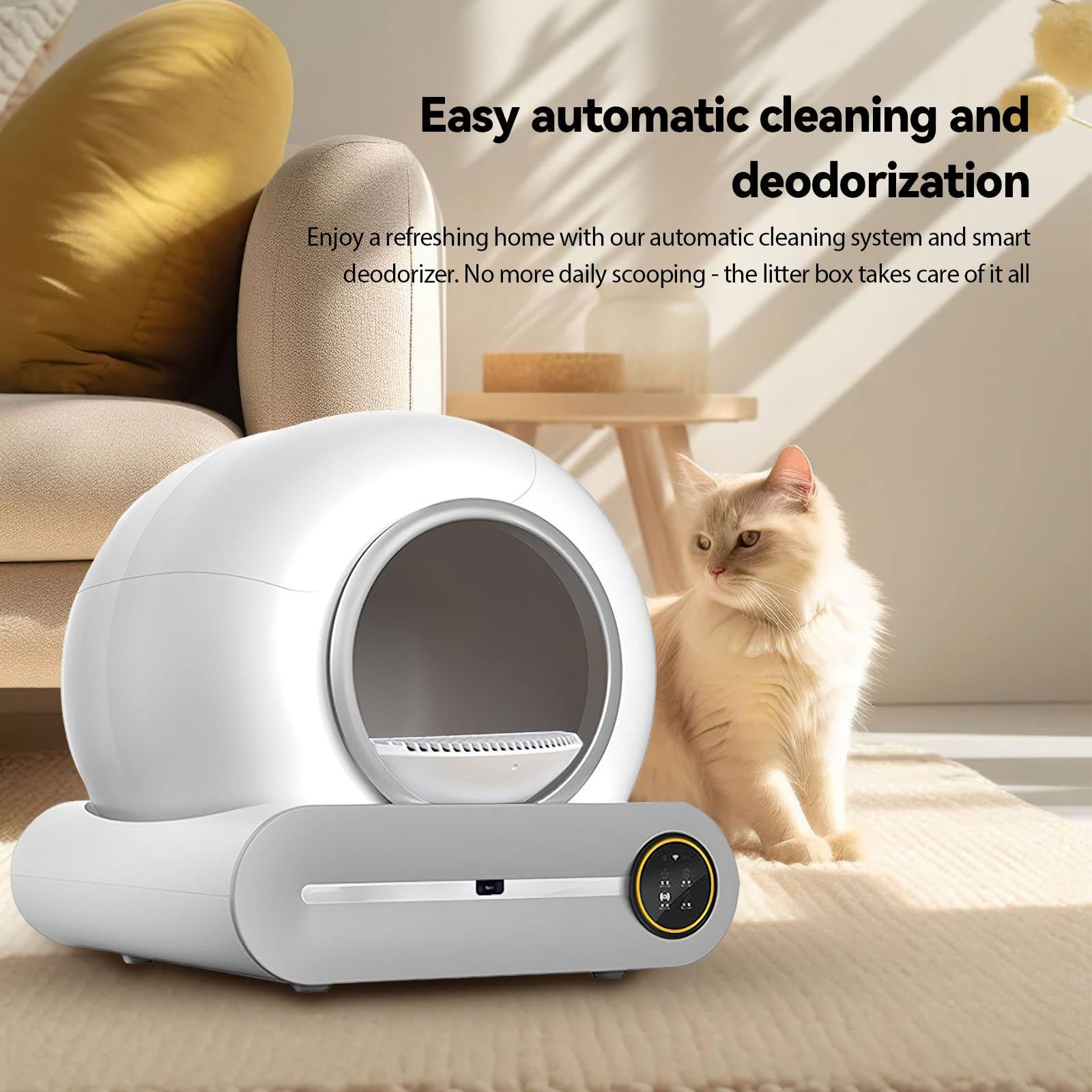 65L 2,4 g Wi-Fi Litiere Chat Autolimpiante, 4 modos de limpieza inteligentes, ultra seguro/controlado por aplicación/desoxidante y autolimpiante, apto para gatos de 1 kg a 8 kg