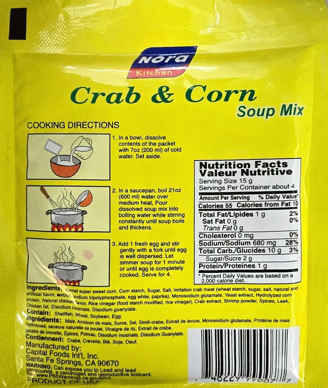 Nora Kitchen Chinese Style Crab and Corn Soup Mix, 60g (12 Pack)