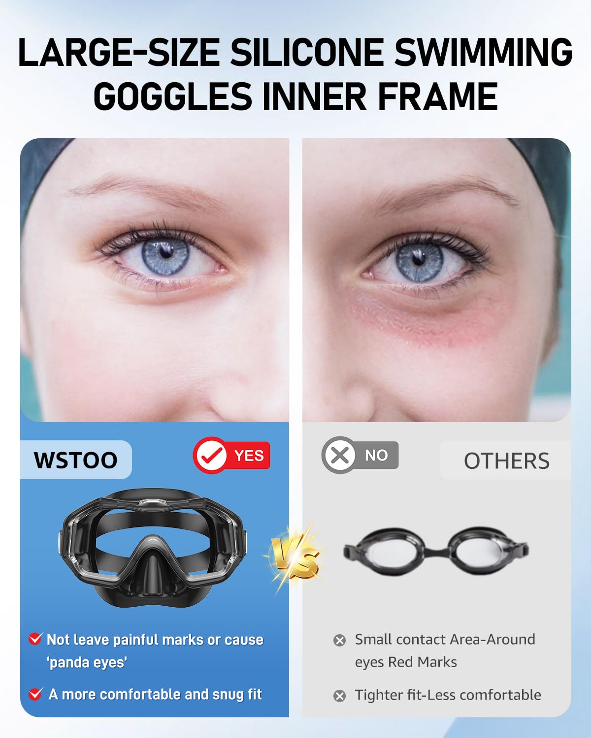 W WSTOO Gogle pływackie z osłoną na nos, najnowsza soczewka HD z 3 oknami, szeroka wizja, maska do snorkelingu, przeciwmgielna i przeciekowa, dla dorosłych, młodzieży i dzieci, pływania, snorkelingu