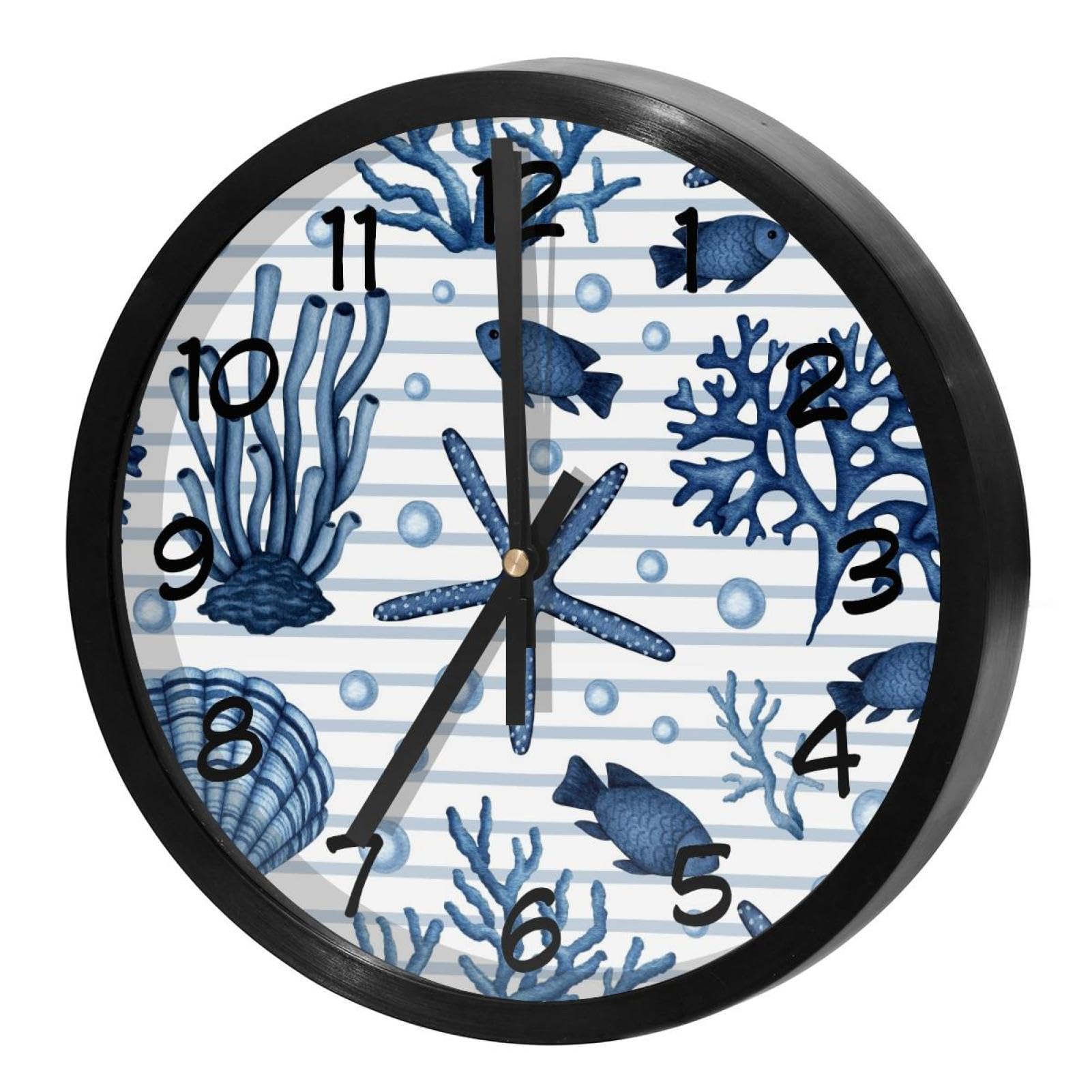 Horloge murale silencieuse à quartz motif étoile de mer bleue pour salon