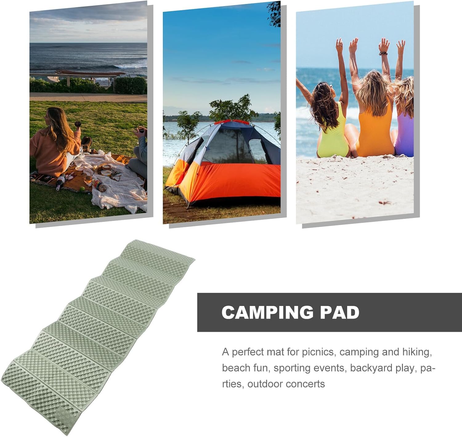 Thick Foldable Picnic Pad Camping Mat Outdoor Sleeping Cushion for Hiking Beach Sports Mat with Aluminum Foil Green