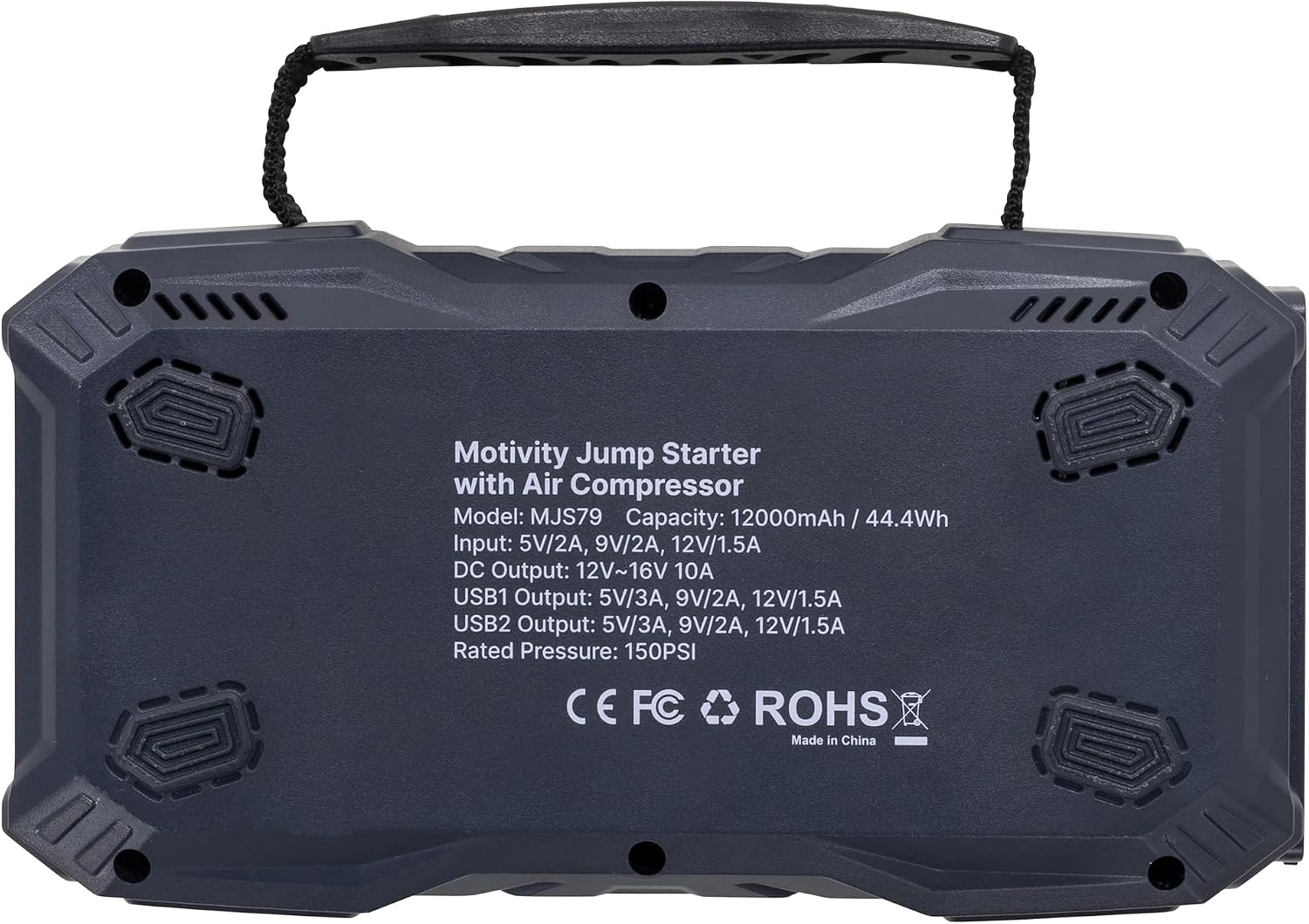 4-in-1 Portable Automotive Jump Starter with Air Compressor – 1000A Peak, USB & 12V DC Charging, 150 PSI, LED Flashlight, LCD Display – for Cars, Motorcycles, ATVs & More